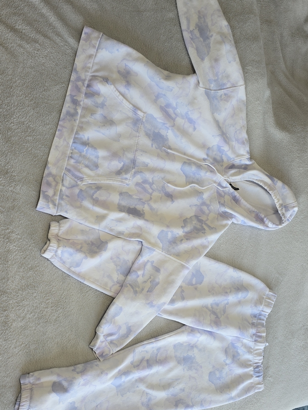 White and Lavender Tie-Dye Hoodie & Jogger Set
